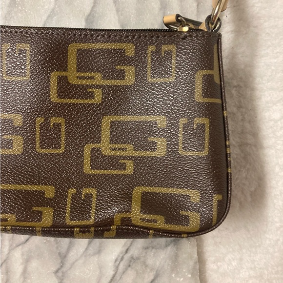 Guess y2k Vintage Monogram Mini Baguette Bag Purse Faux Leather Brown - Picture 7 of 10